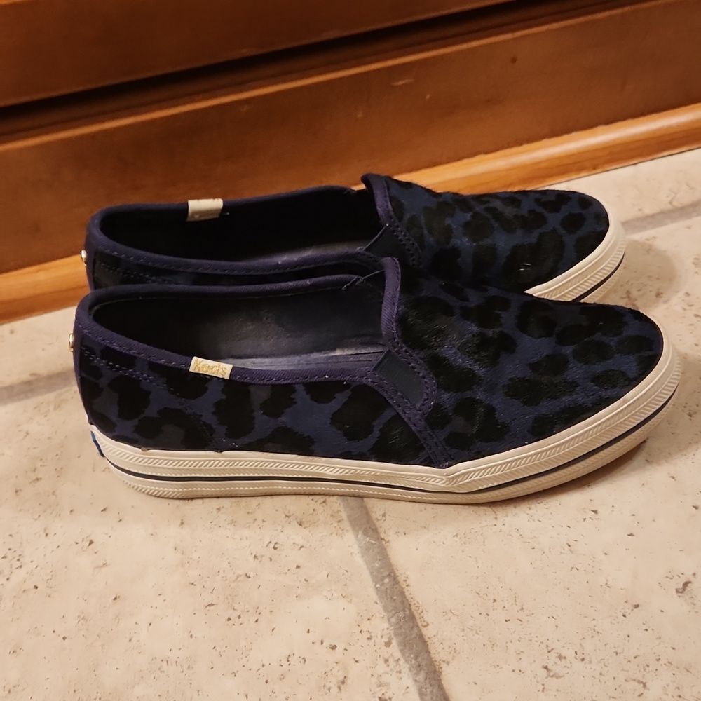 Kate Spade & Keds Collab Triple Decker Blue Leopard Print Slip-on Shoes Size 7.5